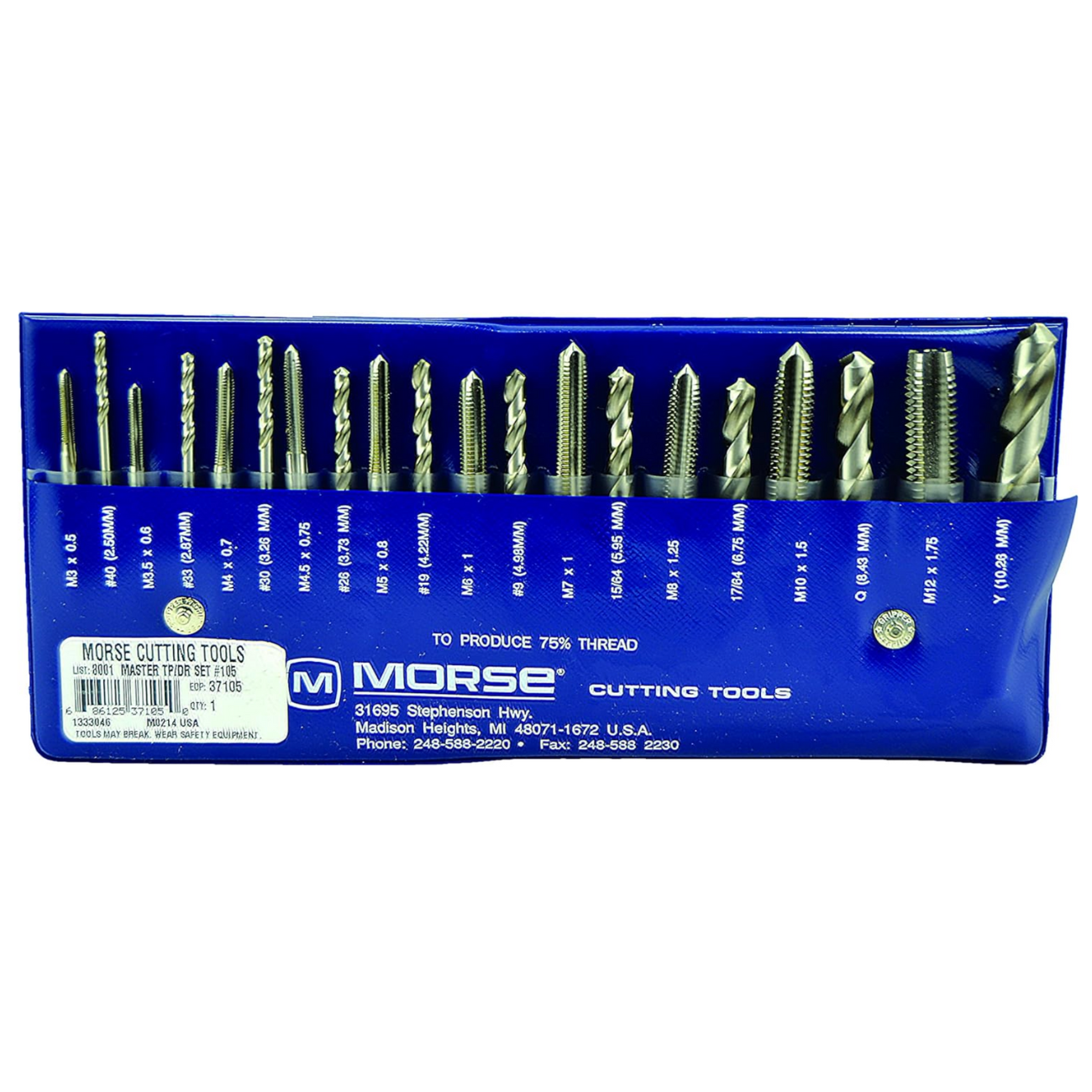 Morse Cutting Tools 37105 - Juego de broca y Machuelo del M3 al M12, HSS, Métrico (20 piezas)