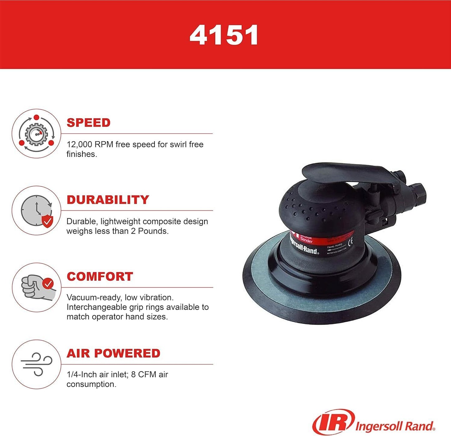 Ingersoll-Rand 4151 - Lijadora neumática orbital de 6"